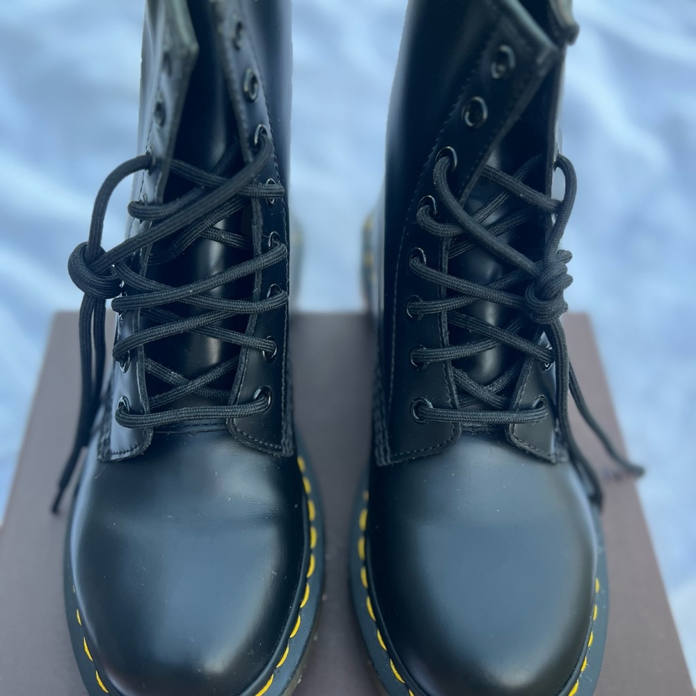 Doc Martens Black Lace-Up Boots with Yellow Stitching